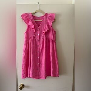 Pink Ruffled Buttoned Mini Sundress
